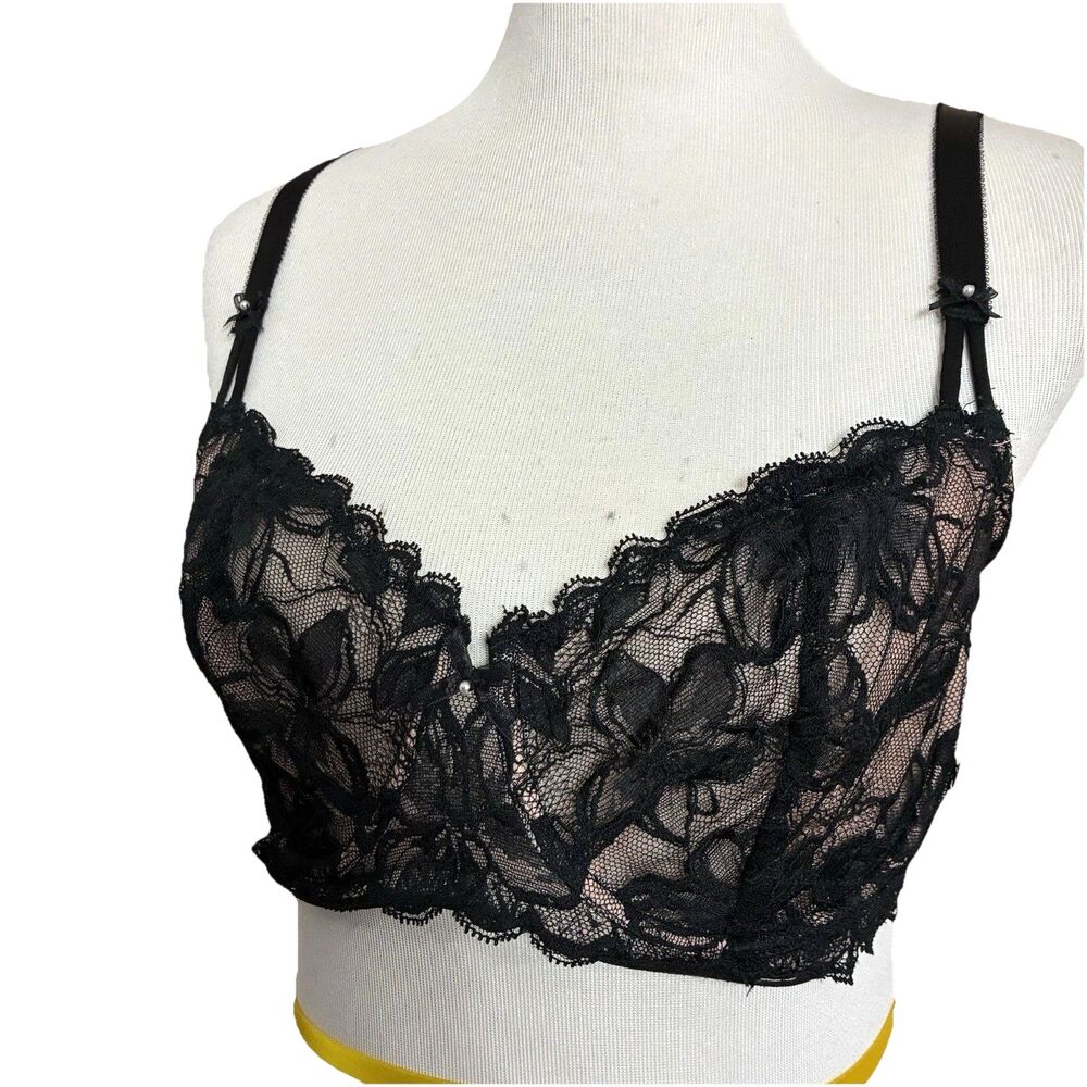 Victoria’s Secret Very Sexy Lacey Semi Sheer Demi Bra Black Gold 38D Underwire